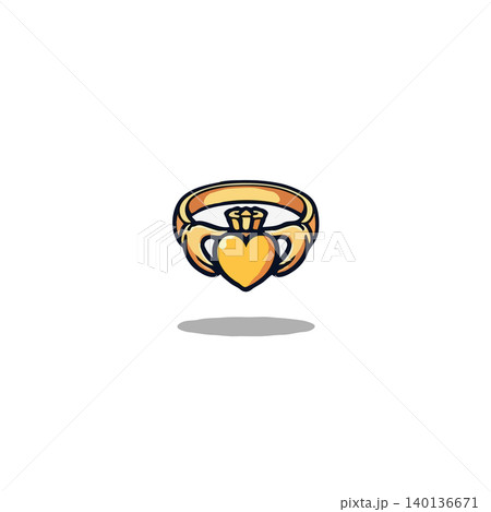 A stylized golden Claddagh ring with heart, hands, and crown, symbolizing love, friendship, and loyalty, reflecting Irish tradition and cultural significance. This timeless design represents 140136671
