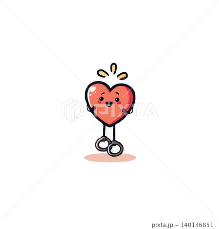 A delightful illustration featuring a cute heart character radiating joy. The design is simple yet endearing, making it ideal for expressing feelings of love, happiness, and positivity. This vibrant 140136851