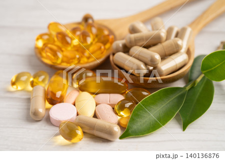 Alternative medicine herbal organic capsule drug herb. 140136876