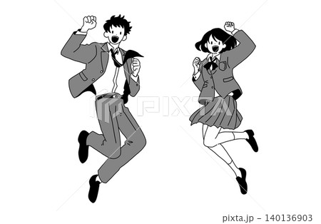 元気にジャンプする高校生男女のイラスト 元気にジャンプする高校生男女のイラスト 140136903