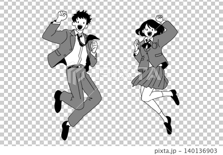 元気にジャンプする高校生男女のイラスト 元気にジャンプする高校生男女のイラスト 140136903