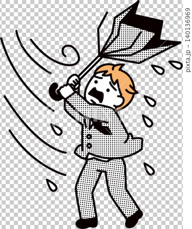 一場暴風雨摧毀了一位商人的雨傘。 一場暴風雨摧毀了一位商人的雨傘。 140136969