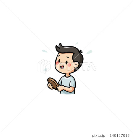 A charming cartoon illustration displays a boy holding a pancake, eyes wide with excitement, expressing pure joy. It symbolizes youthful glee, and the anticipation of a delicious treat during a A charming cartoon illustration displays a boy holding a pancake, eyes wide with excitement, expressing pure joy. It symbolizes youthful glee, and the anticipation of a delicious treat during a 140137015