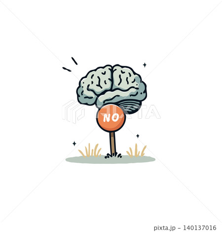 This image portrays a stylized brain illustration paired with a 'no' sign, creatively suggesting limitations on thought or intellectual activity. It can represent cognitive boundaries, denial of This image portrays a stylized brain illustration paired with a 'no' sign, creatively suggesting limitations on thought or intellectual activity. It can represent cognitive boundaries, denial of 140137016