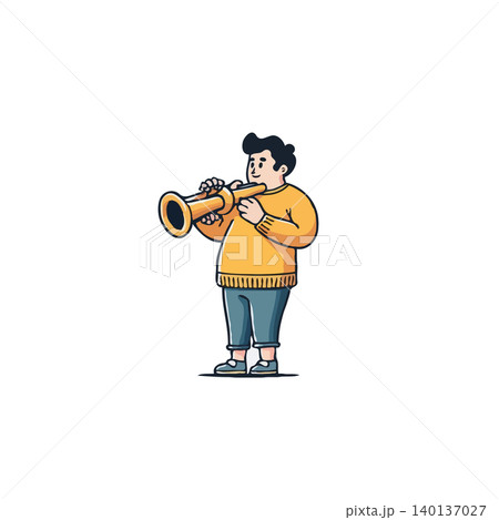 A delightful illustration of a young man passionately playing his trumpet. The artwork captures a sense of musical expression. It can be used for music education and represents the joy of making A delightful illustration of a young man passionately playing his trumpet. The artwork captures a sense of musical expression. It can be used for music education and represents the joy of making 140137027