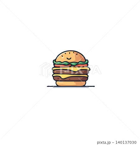 This delightful image showcases a stylized burger illustration with a cheerful smiley face. The vibrant colors and simplified design make it perfect for various applications, conveying a sense of This delightful image showcases a stylized burger illustration with a cheerful smiley face. The vibrant colors and simplified design make it perfect for various applications, conveying a sense of 140137030