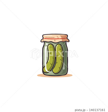 A jar of preserved pickles, a classic homemade relish, showcasing the beauty of traditional food preservation. A visual representation of rustic flavors, gourmet preparation, and the tangy essence A jar of preserved pickles, a classic homemade relish, showcasing the beauty of traditional food preservation. A visual representation of rustic flavors, gourmet preparation, and the tangy essence 140137161