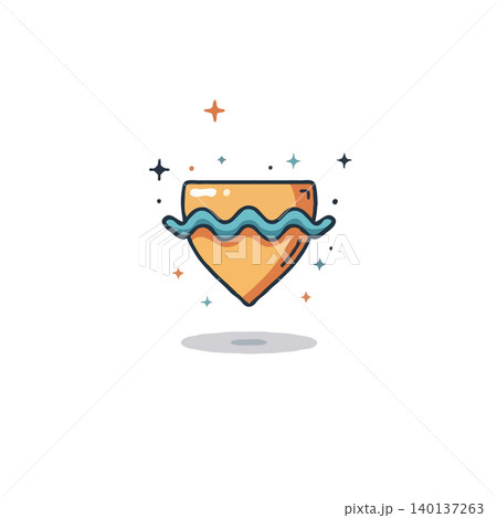 This stylized heraldic crest features a unique shield shape with a flowing azure wave design. Enhanced with subtle sparkles, it brings a touch of fantasy and imagination. Perfect for graphic design, 140137263