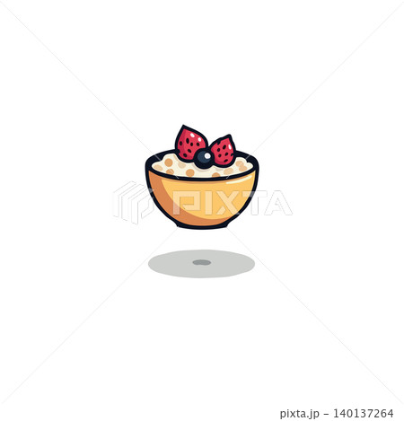 This delightful image presents a charming illustration of a bowl filled with breakfast. The bowl is adorned with fresh berries and appears to contain wholesome grains. This imagery conveys a sense This delightful image presents a charming illustration of a bowl filled with breakfast. The bowl is adorned with fresh berries and appears to contain wholesome grains. This imagery conveys a sense 140137264