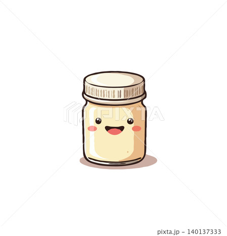 A delightful jar with a friendly grin! This whimsical illustration is perfect for projects needing a touch of sweetness, conveying culinary joy, or representing homemade goodness. This little jar is A delightful jar with a friendly grin! This whimsical illustration is perfect for projects needing a touch of sweetness, conveying culinary joy, or representing homemade goodness. This little jar is 140137333