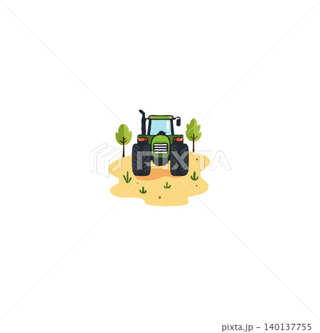 A vibrant illustration showcases a green tractor set amidst a rural landscape. The tractor symbolizes agricultural activities, highlighting its role in cultivating and harvesting crops. The serene A vibrant illustration showcases a green tractor set amidst a rural landscape. The tractor symbolizes agricultural activities, highlighting its role in cultivating and harvesting crops. The serene 140137755