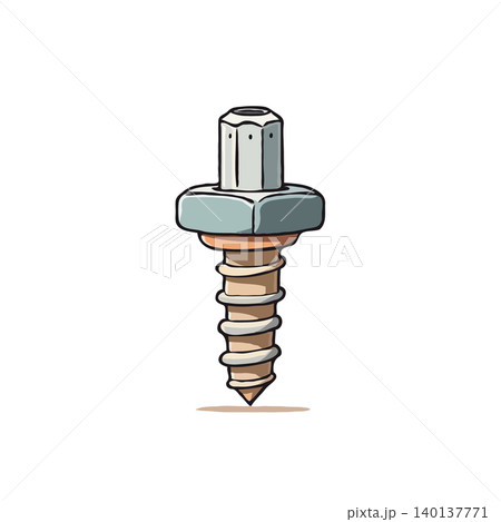 This detailed illustration showcases a metal screw with an attached nut, designed for secure fastening and industrial applications. The isolated, close-up view against a white backdrop highlights This detailed illustration showcases a metal screw with an attached nut, designed for secure fastening and industrial applications. The isolated, close-up view against a white backdrop highlights 140137771