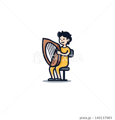 Charming cartoon illustration featuring a character seated on a chair and playing a harp. The simple design captures a sense of musicality and youthful joy, suitable for various creative projects. Charming cartoon illustration featuring a character seated on a chair and playing a harp. The simple design captures a sense of musicality and youthful joy, suitable for various creative projects. 140137965