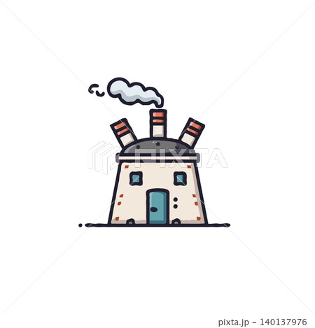 A charming and stylized illustration of an industrial building, featuring three smoking chimneys. This whimsical design captures the essence of a manufacturing facility with a cartoonish aesthetic. A charming and stylized illustration of an industrial building, featuring three smoking chimneys. This whimsical design captures the essence of a manufacturing facility with a cartoonish aesthetic. 140137976