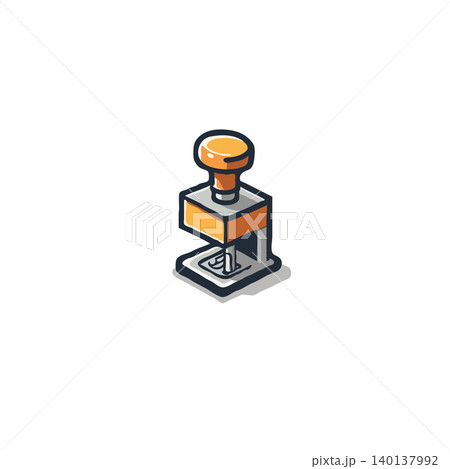 A stylized illustration presents a retro desktop stapler, blending classic design with a modern color palette. Its orange and gray hues and minimalist style render it ideal for projects demanding a 140137992