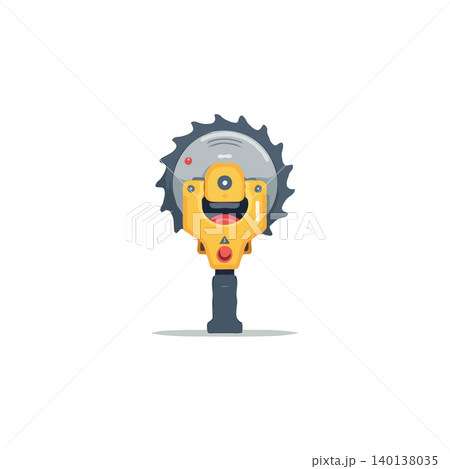 The detailed illustration showcases a circular saw tool designed for precision cutting work across industries. The yellow construction with metallic elements offers a blend of power and modern 140138035