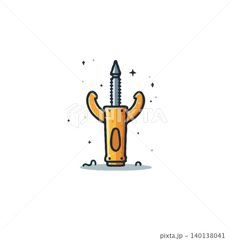 A stylized illustration depicts a mechanical device, possibly a tool, flexing its arms, symbolizing strength and capability. Its robust design and precise construction are highlighted against a 140138041