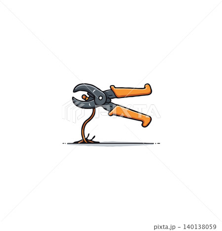 This illustration presents a pair of pruning shears meticulously cutting a small plant at its base. The scene suggests careful gardening practices, ideal for illustrating articles or guides about 140138059