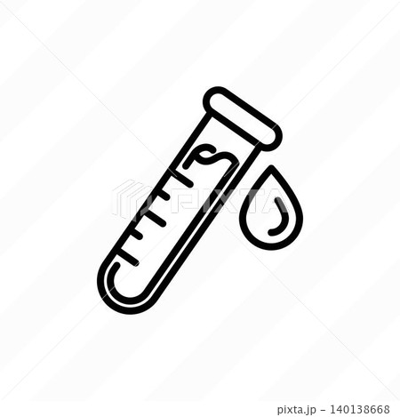 Blood test thin line icon. Test tube with a drop of blood. Laboratory analysis or medical research. Vector illustration. 140138668