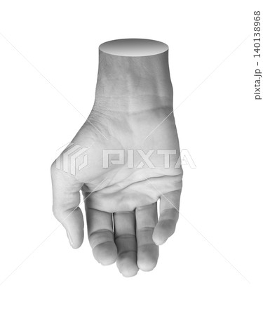 Human hand facing downward with relaxed fingers on plain background. Wrist and palm visible forming natural resting position gesture. Interaction concept for touch control or interface Human hand facing downward with relaxed fingers on plain background. Wrist and palm visible forming natural resting position gesture. Interaction concept for touch control or interface 140138968