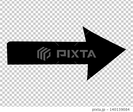 A hand-drawn style silhouette icon illustration of a simple black arrow pointing to the right. 140139084