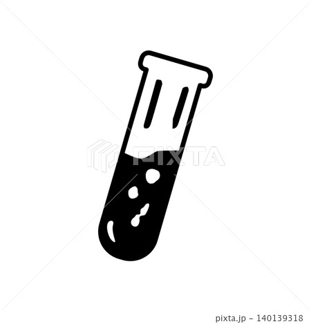 Single medical test tube containing a blood fluid sample for analysis. 140139318