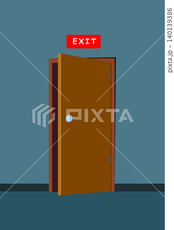 Brown Wooden Exit Door Slightly Open in a Dark Room Stock Illustration Brown Wooden Exit Door Slightly Open in a Dark Room Stock Illustration 140139386