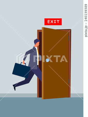 Businessman Running to an Open Exit Door Stock Illustration 140139389