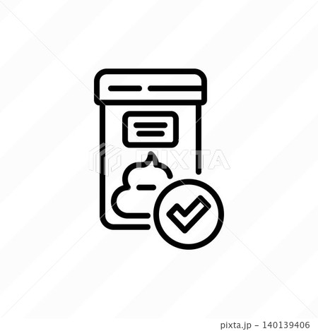 Good stool test results thin line icon. Test tube with check mark, gastroenterology indicators and medical report vector illustration. Digestive health Good stool test results thin line icon. Test tube with check mark, gastroenterology indicators and medical report vector illustration. Digestive health 140139406