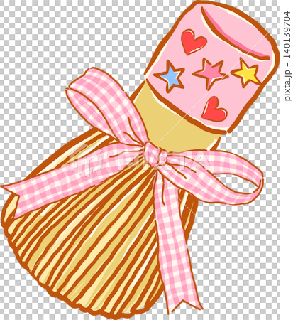 Whimsy Matcha Whisk with Pink Gingham Ribbon Bow Doodle Hand Drawn 140139704