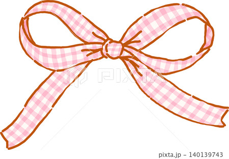 Cottagecore Pink Gingham Ribbon Bow Whimsical Hand Drawn Doodle Cottagecore Pink Gingham Ribbon Bow Whimsical Hand Drawn Doodle 140139743