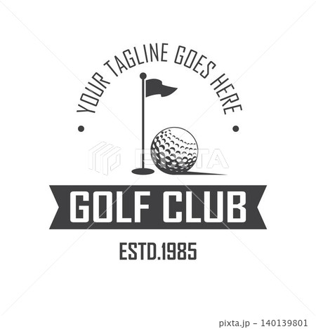 Modern Golf Club Logo with Hole Flag and Black Banner 140139801