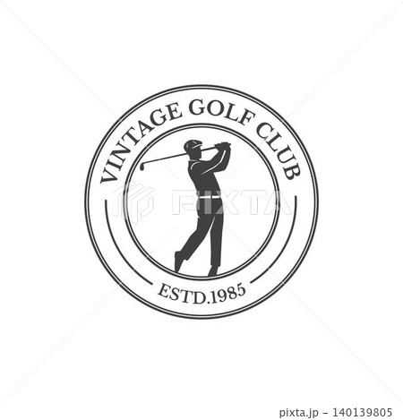 Vintage Golf Player Logo Design in Retro Circular Frame Black and White 140139805