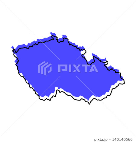 Czech Republic map from black contour curves lines with a blue shifted silhouette on white background 140140566