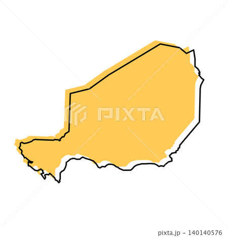 Niger map from black contour curves lines with a orange shifted silhouette on white background Niger map from black contour curves lines with a orange shifted silhouette on white background 140140576