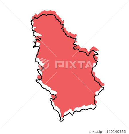 Serbia map from black contour curves lines with a red shifted silhouette on white background Serbia map from black contour curves lines with a red shifted silhouette on white background 140140586