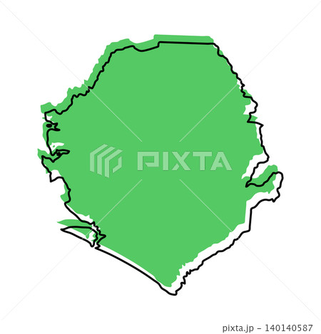 Sierra Leone map from black contour curves lines with a green shifted silhouette on white background 140140587