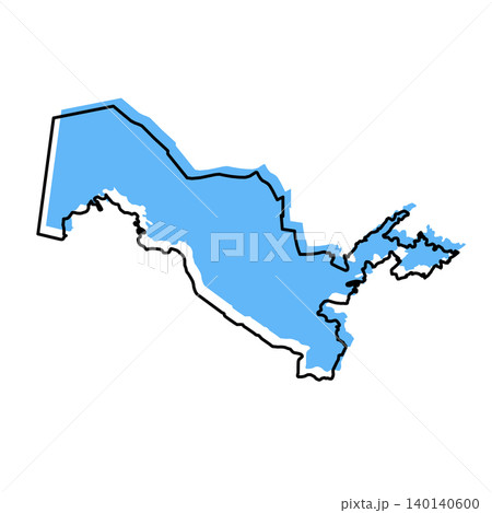 Uzbekistan map from black contour curves lines with a blue shifted silhouette on white background 140140600