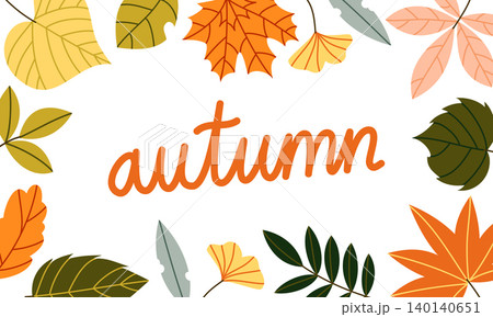 Autumn Leaves Horizontal Banner Vector Illustration Flat Geometric Fall Foliage Frame Autumn Leaves Horizontal Banner Vector Illustration Flat Geometric Fall Foliage Frame 140140651