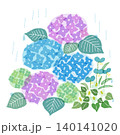 6月の花のクリップイラスト　あじさいとツユクサ、ドクダミの花 140141020