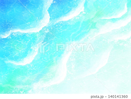 青く美しく透き通った海を真上から見た風景 海の水面と波の水彩イラスト 青く美しく透き通った海を真上から見た風景 海の水面と波の水彩イラスト 140141360