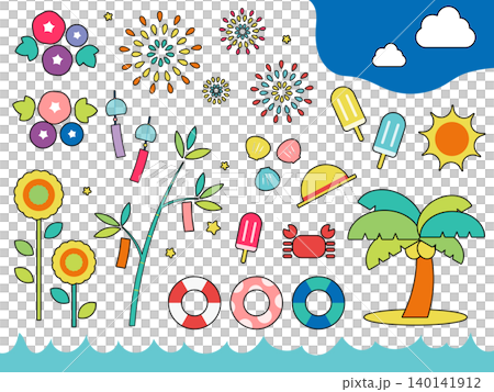 夏のモチーフイラストセット（フチあり） 140141912