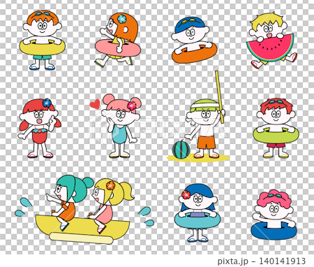 水着で遊ぶこどもたちのイラストセット 140141913