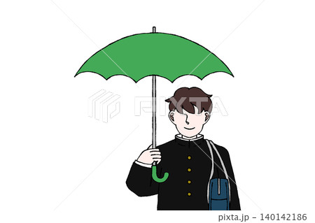 男子学生 制服 傘を差す 傘 雨 梅雨 通学 イラスト 140142186