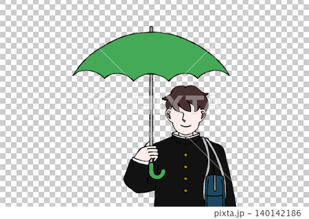 Male student in uniform, holding an umbrella, rain, rainy season, commuting to school (illustration) Male student in uniform, holding an umbrella, rain, rainy season, commuting to school (illustration) 140142186