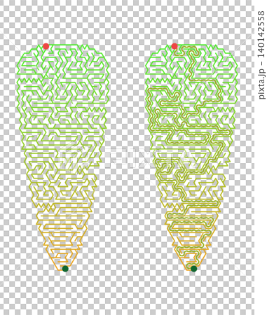Easter maze puzzle printable sheet. Carrot shaped labyrinth game for kids with solution. Educational logic activity vector illustration Easter maze puzzle printable sheet. Carrot shaped labyrinth game for kids with solution. Educational logic activity vector illustration 140142558
