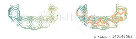 Crescent shaped Easter maze puzzle printable. Basket outline labyrinth game with solution. Educational activity worksheet for kids Crescent shaped Easter maze puzzle printable. Basket outline labyrinth game with solution. Educational activity worksheet for kids 140142562