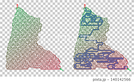 Christmas boot shaped holiday labyrinth game sheet. Green and red gradient maze puzzle with solution path. Printable educational activity for kids Christmas boot shaped holiday labyrinth game sheet. Green and red gradient maze puzzle with solution path. Printable educational activity for kids 140142566