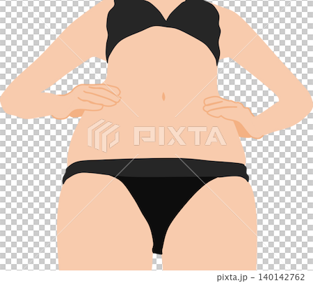 下からのアングルの水着を着た女性のイラスト 140142762