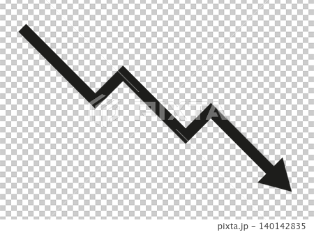 一個簡單的黑色向下箭頭圖標，表示下降或減少。 140142835